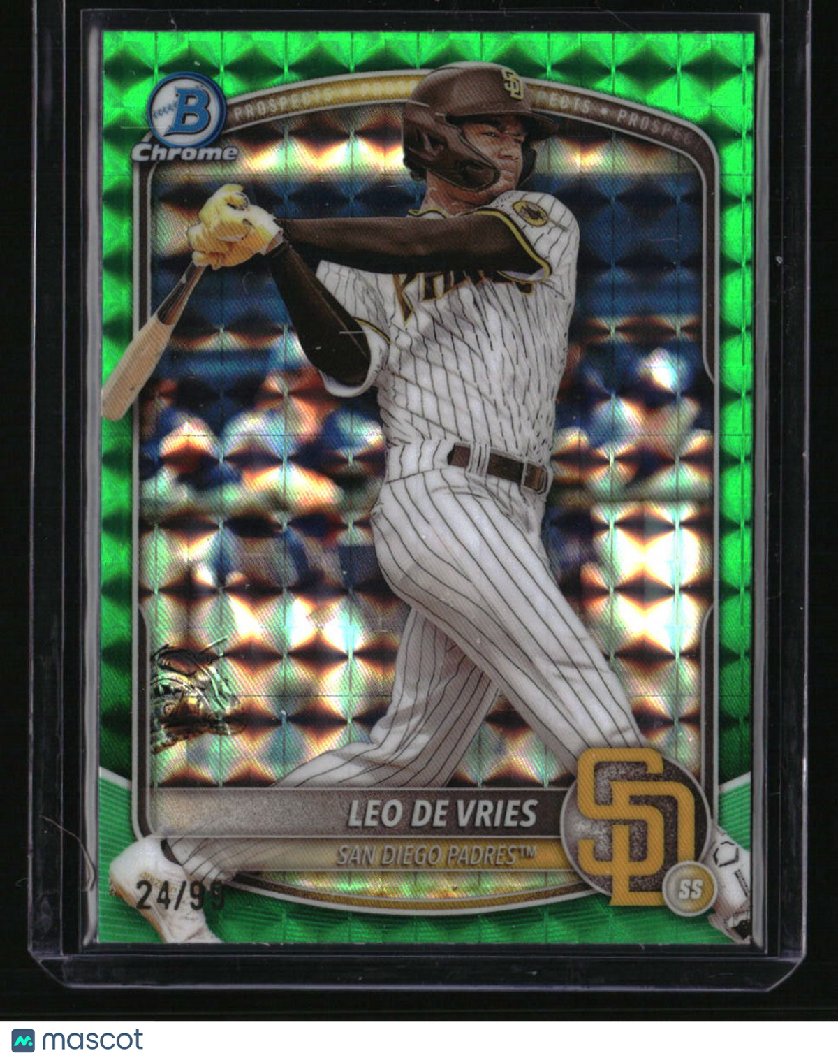2025 Bowman Leo De Vries Chrome Prospects Green Geometric Refractor #/99