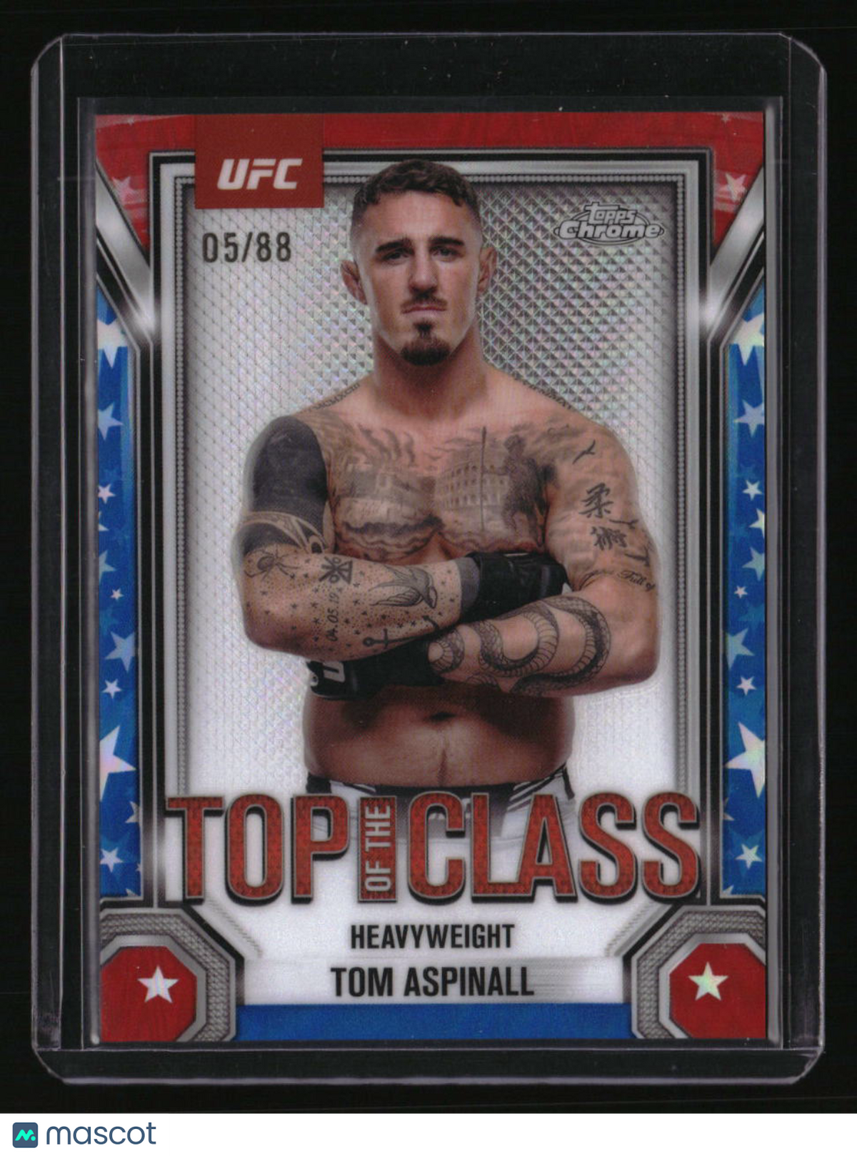 2025 Topps Chrome UFC Tom Aspinall Top of the Class Red White &amp; Blue #/88